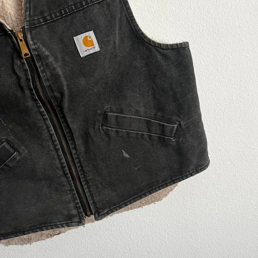 Carhartt faded black sherpa work wear vest